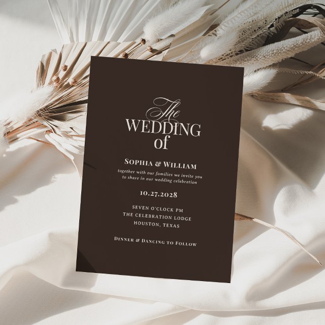 Simple Dark Brown Espresso | Neutral Wedding Invitation (Creator Uploaded)