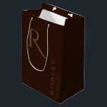 Simple Dark Brown Monogram Personalised Groomsmen Medium Gift Bag<br><div class="desc">This dark brown personalised groomsmen gift bag features personalised groomsman's name,  and calligraphy monogram. Change background and fonts colours easily if you like.</div>