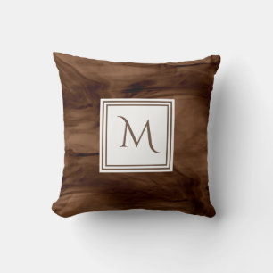 Simple Dark Brown Subtle Marble Modern Monogram Cushion