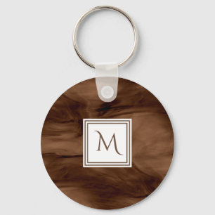 Simple Dark Brown Subtle Marble Modern Monogram Key Ring