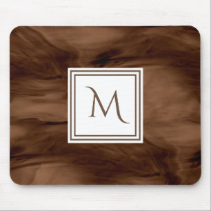 Simple Dark Brown Subtle Marble Modern Monogram Mouse Pad