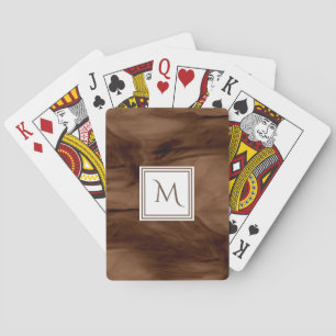 Simple Dark Brown Subtle Marble Modern Monogram Playing Cards