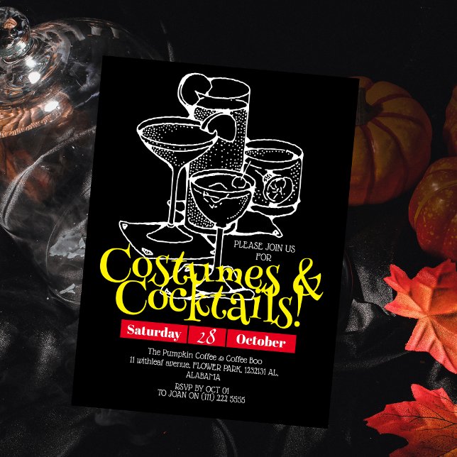 Simple dark Costumes & Cocktail Halloween Party Invitation (Creator Uploaded)