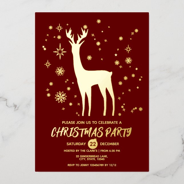 Simple Dark Festive Red and Gold Elegant Deer Xmas (Front)