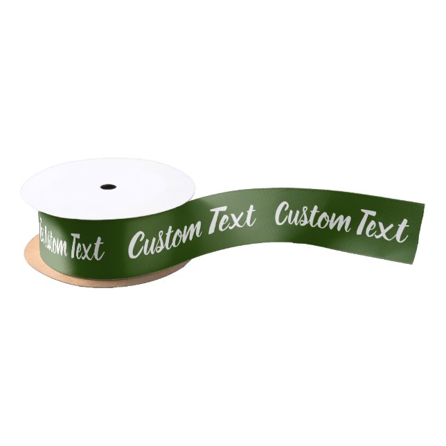 Simple Dark Green and White Script Text Template Satin Ribbon (Spool)