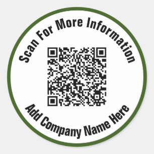 Simple Dark Green and White Text Scan QR Code  Classic Round Sticker