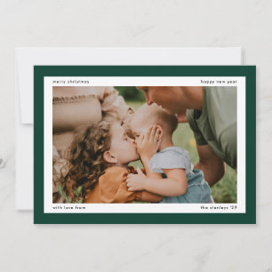 Simple Dark Green Bold Border 2 Large Photos Holiday Card