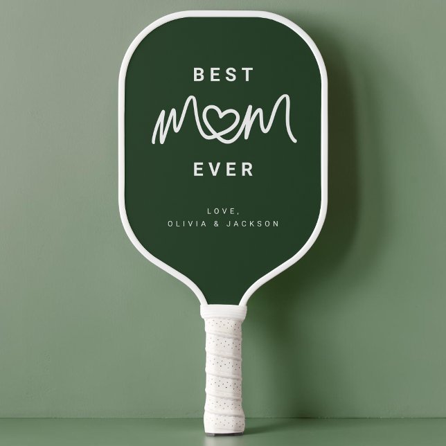 Simple Dark Green Cute heart Script Best Mum Ever Pickleball Paddle (Simple Dark Green Cute heart Script Best Mom Ever Pickleball Paddle)