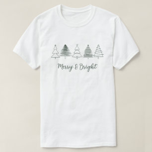 Simple Dark Green Merry and Bright Christmas tree T-Shirt