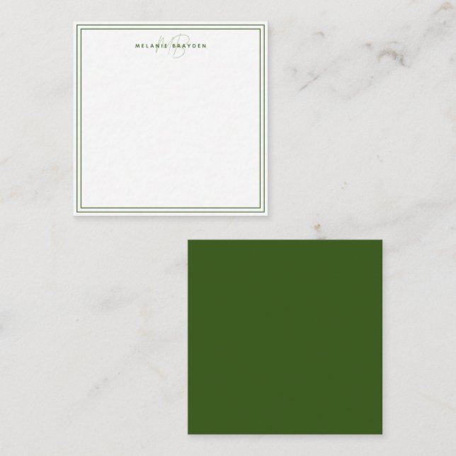 Simple Dark Green Minimalist Monogram Two Border Card (Front/Back)