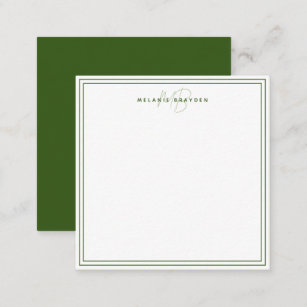 Simple Dark Green Minimalist Monogram Two Border Card