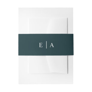 Simple Dark Green Monogram Wedding Invitation Belly Band