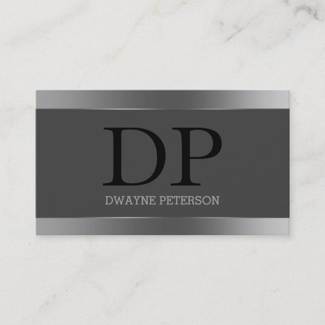 Simple Dark Grey Background And Silver Stripes Business Card (Front)