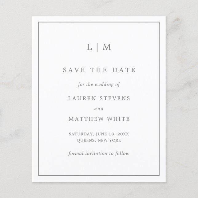 Simple Dark Grey Budget Wedding Save the Date (Front)