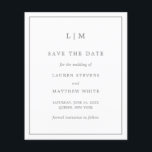 Simple Dark Grey Budget Wedding Save the Date<br><div class="desc">Simple budget save the date featuring a modern yet elegant design with your two letter monogram at the top and your wedding details surrounded by a thin border. All design elements are in grey and may be changed in the design editing tool. A chic and stylish design that is great...</div>