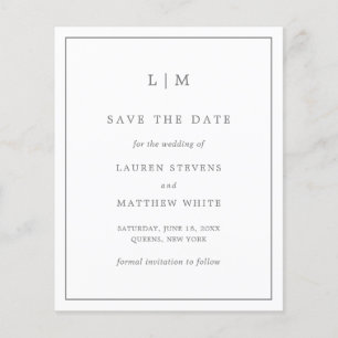 Simple Dark Grey Budget Wedding Save the Date