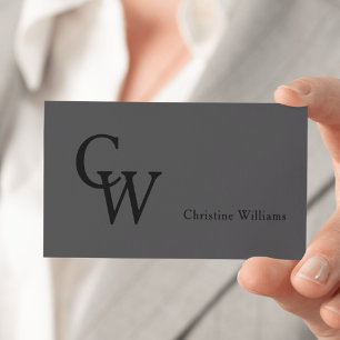 Simple Dark Grey Elegant Monogram Professional Business Card