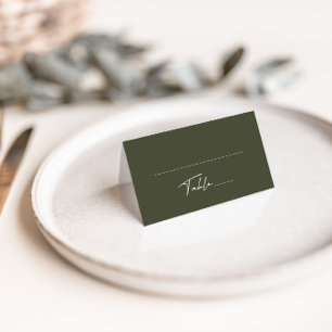 Simple Dark Grey Green Wedding Folded Place Card