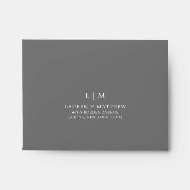 Simple Dark Grey Monogram Elegant RSVP Wedding Envelope (Front)