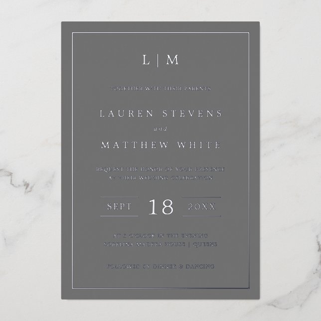 Simple Dark Grey Monogram Elegant Wedding (Front)