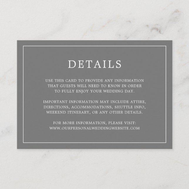 Simple Dark Grey Monogram Elegant Wedding Enclosure Card (Front)