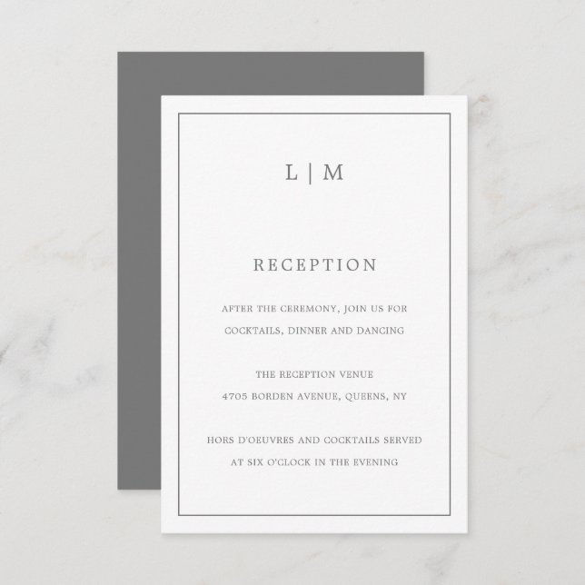 Simple Dark Grey Monogram Elegant Wedding Enclosure Card (Front/Back)
