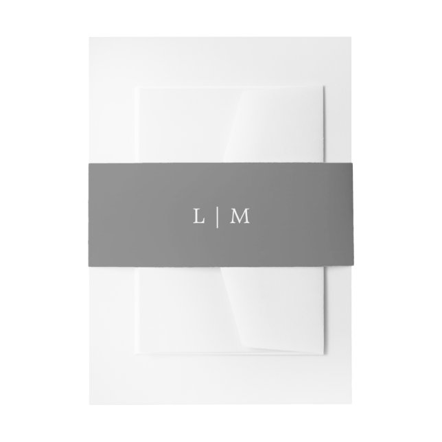 Simple Dark Grey Monogram Elegant Wedding Invitation Belly Band (Front Example)