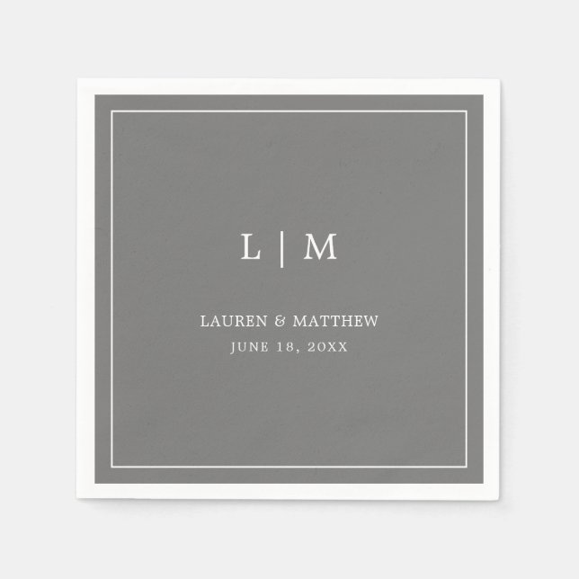 Simple Dark Grey Monogram Elegant Wedding Napkin (Front)