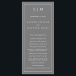 Simple Dark Grey Monogram Elegant Wedding Program<br><div class="desc">Modern Wedding Program featuring a simple yet elegant design with a traditional layout. Your two letter monogram is at the top along with your details surrounded by a thin border. All design elements are white over a medium grey background and may be changed in the design editing tool. A minimalist...</div>