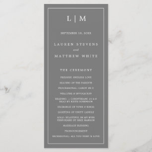 Simple Dark Grey Monogram Elegant Wedding Program