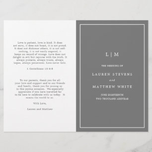 Simple Dark Grey Monogram Elegant Wedding Program