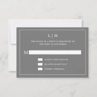 Simple Dark Grey Monogram Elegant Wedding