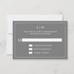 Simple Dark Grey Monogram Elegant Wedding RSVP Card