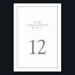 Simple Dark Grey Monogram Elegant Wedding Table Number<br><div class="desc">Simple wedding table number featuring an elegant and timeless design with your two letter monogram, names, date and table number surrounded a thin border. All design elements are medium grey over a white background and may be changed to any colour you wish in the design editing tool. A clean and...</div>