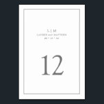 Simple Dark Grey Monogram Elegant Wedding Table Number<br><div class="desc">Simple wedding table number featuring an elegant and timeless design with your two letter monogram, names, date and table number surrounded a thin border. All design elements are medium grey over a white background and may be changed to any colour you wish in the design editing tool. A clean and...</div>