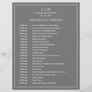 Simple Dark Grey Monogram Elegant Wedding Timeline