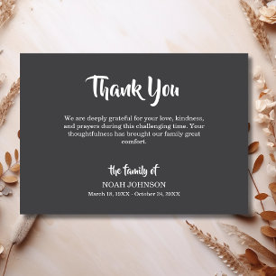 Simple Dark Grey Traditional Funeral Sympathy Thank You Card