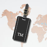Simple Dark Grey White Lines Bold Monogram Luggage Tag<br><div class="desc">Elegant customisable blue luggage tag with white lines and bold monogram.</div>