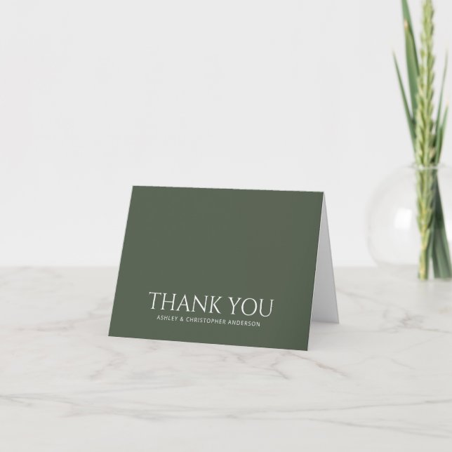 Simple Dark Moss Green Thank You Card (Front)