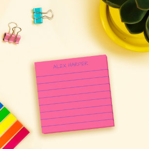 Simple Dark Pink Add Name Lined Post-it Notes