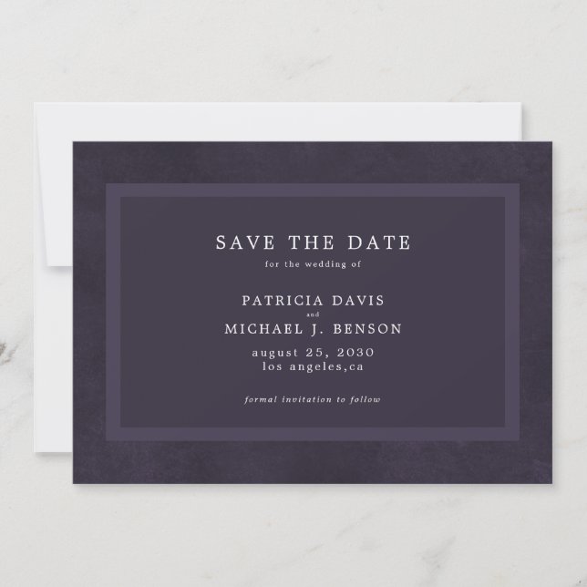 Simple dark purple elegant wedding save the date (Front)