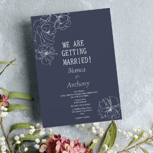 Simple dark purple white peony floral wedding invitation