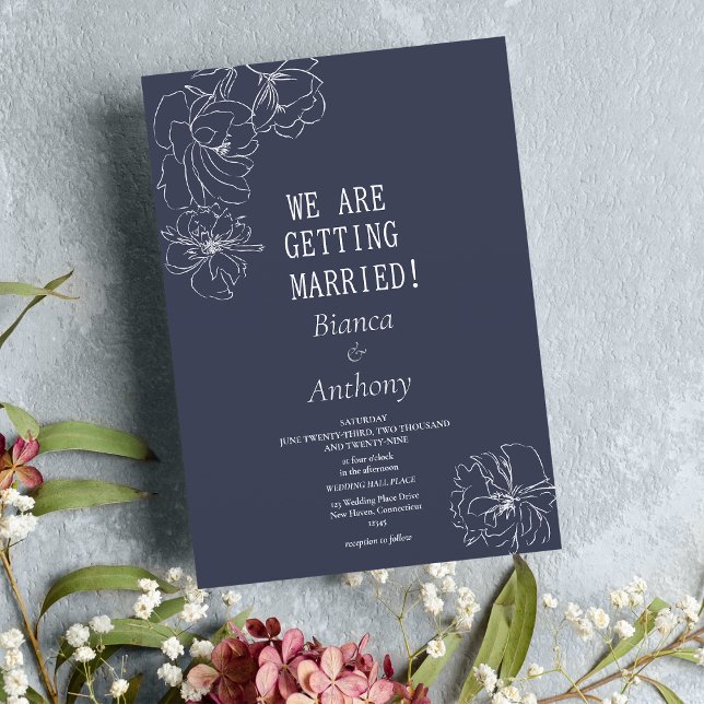 Simple dark purple white peony floral wedding invitation (Simple dark purple white peony floral wedding)