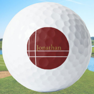 Simple dark red and gold minimalist custom name golf balls