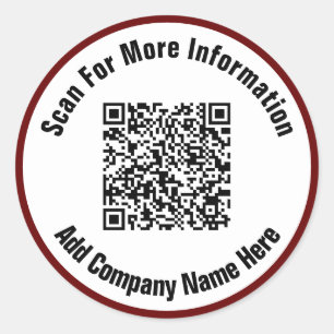 Simple Dark Red and White Text Scan QR Code  Classic Round Sticker