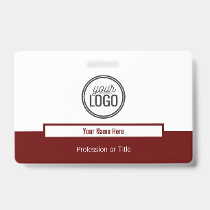 Simple Dark Red Colour Block Professional Name ID Badge