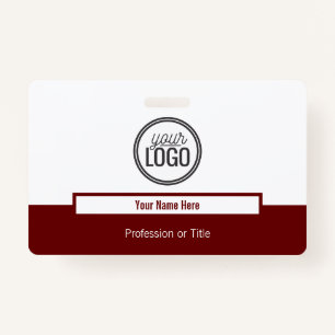 Simple Dark Red Colour Block Professional Name ID Badge