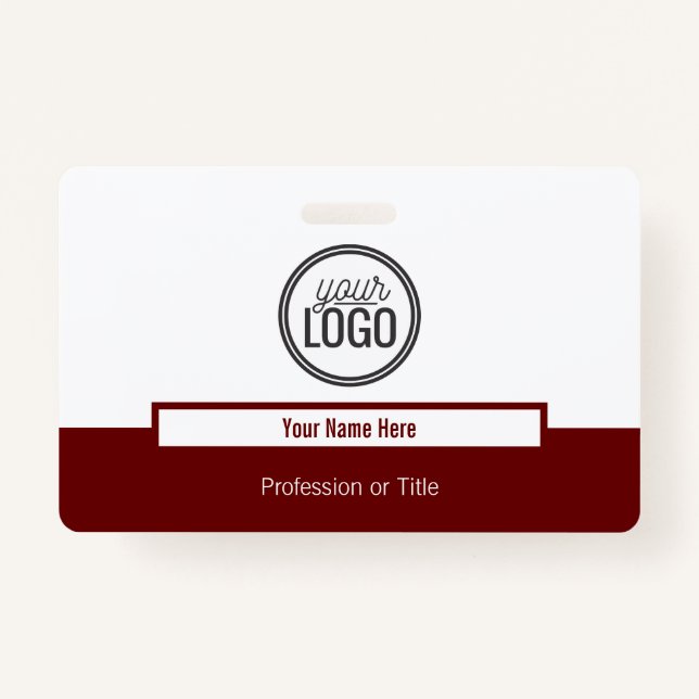 Simple Dark Red Colour Block Professional Name ID Badge (Front)
