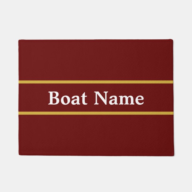 Simple Dark Red White Gold Boat Name Text Template Doormat (Front)