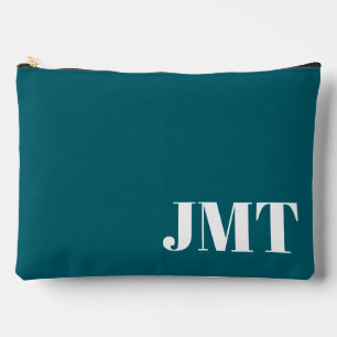 Simple Dark Teal and White Monogram Accessory Pouch